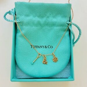 Tiffany & Co 18K Rose Gold Match Snowflake Turquoise Charm Pendant Necklace 18"